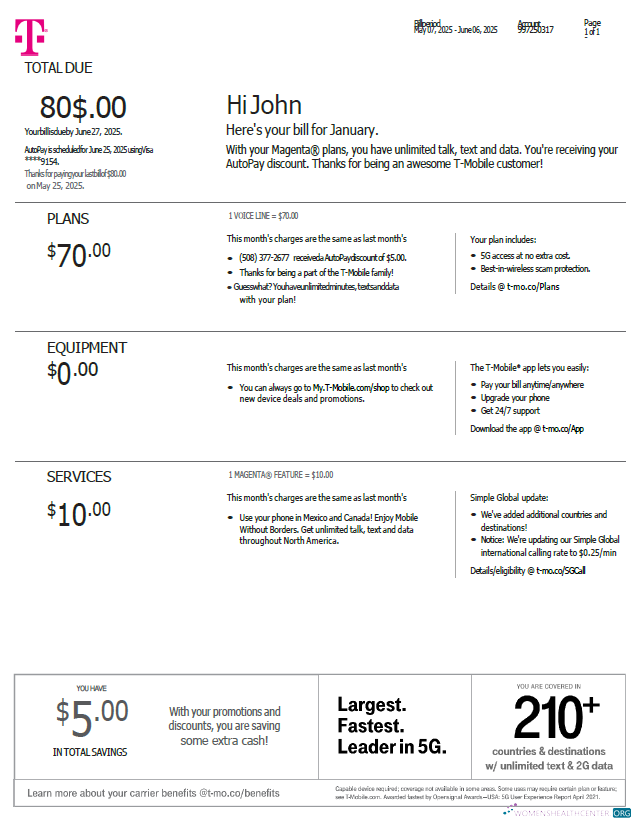 download download USA T mobile utility bill template in Word and PDF formats, version 3 PDF template PDF template